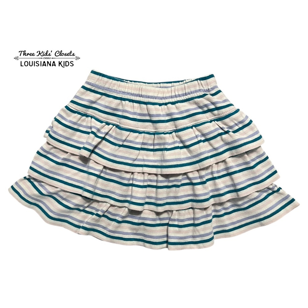 Hanna Andersson Sz 100 (4) Striped Ruffle Tiered Scooter Skirt Skort